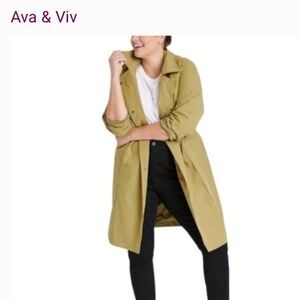 Ava & Viv Women's Plus Size (3XLg) Olive Green Snap Front Rain/Trench Coat